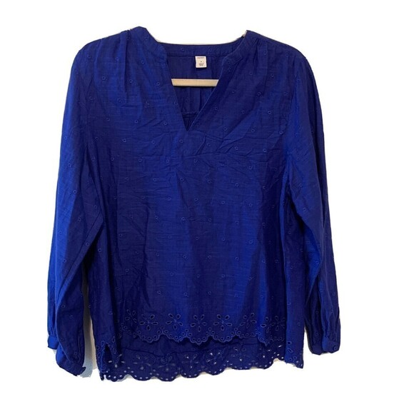 Old Navy Womens Size Small Blue Eyelet Split Neck Blouse Top - Picture 1 of 5